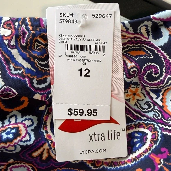 New Lands' End Size 12 Underwire Wrap Tie Tankini Set High Waist Retro Paisley - Picture 11 of 13